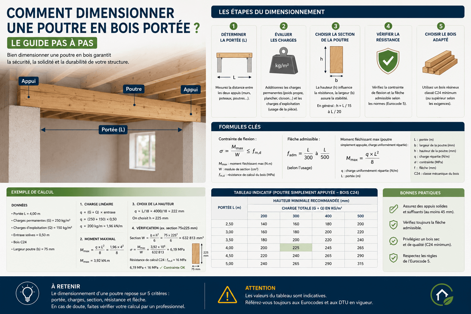 Comment dimensionner une poutre en bois portée ?