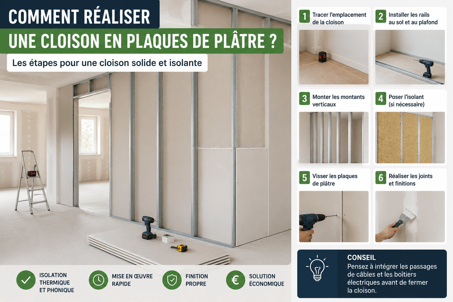 Comment réaliser une cloison en plaques de plâtre ?